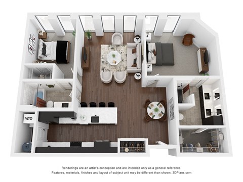 Floor plan for 2 beds, 2 baths, 1303 sqft